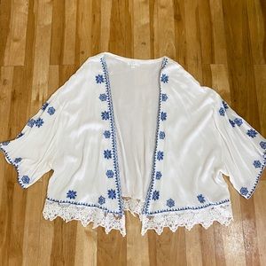 Boho style open front embroidered jacket